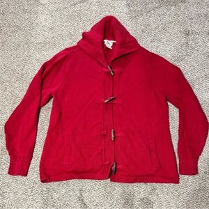 L.L. Bean Bright Red Shawl Collar Toggle Cardigan